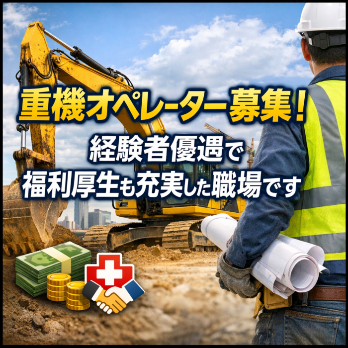重機オペレーター募集！経験者優遇で福利厚生も充実した職場です