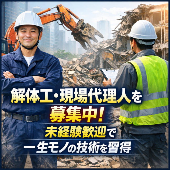 解体工・現場代理人を募集中！未経験歓迎で一生モノの技術を習得