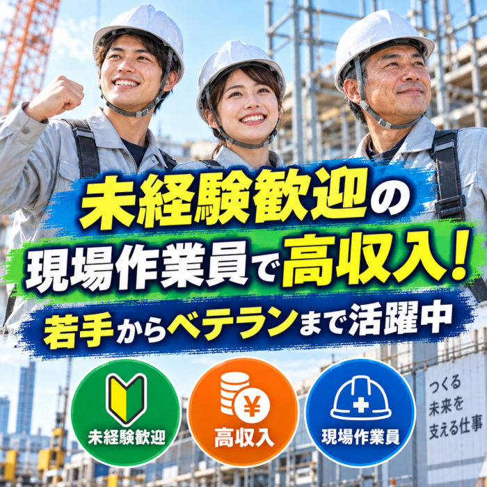 未経験歓迎の現場作業員で高収入！若手からベテランまで活躍中